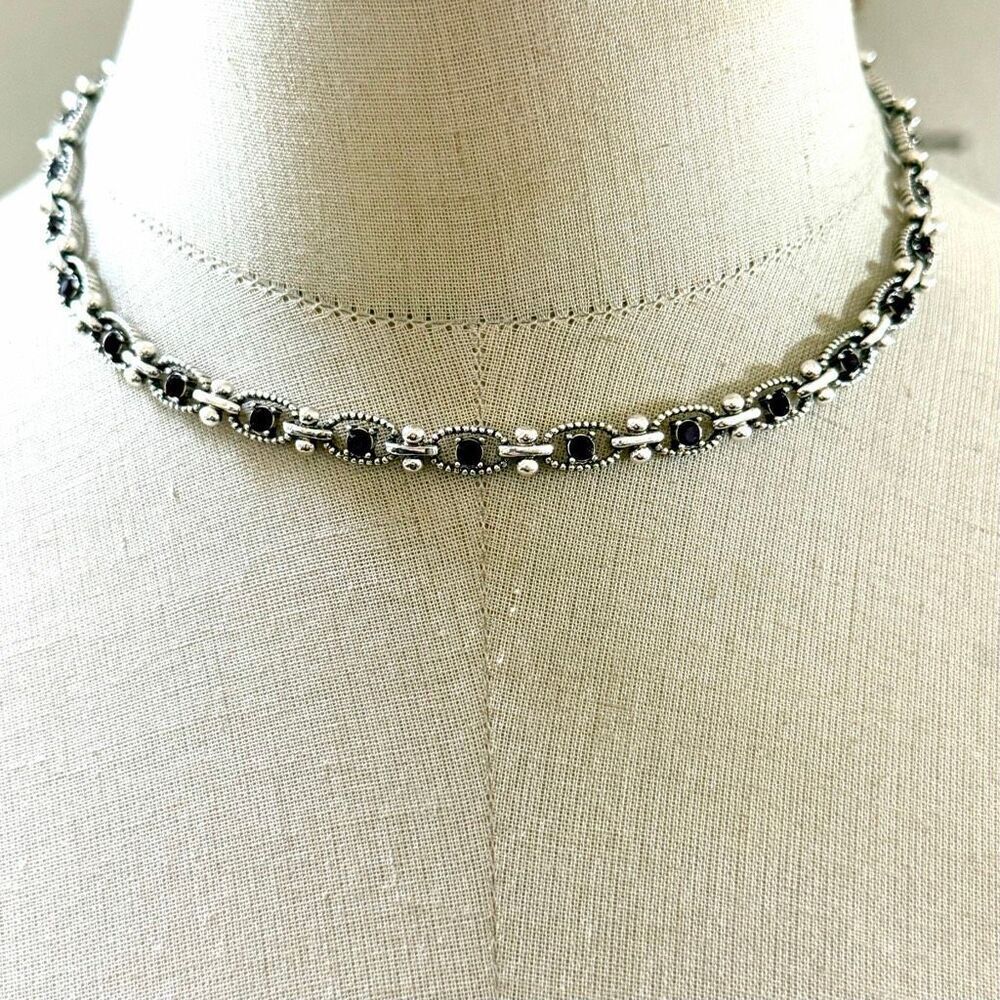 Napier Vintage Silver Tone Red Rhinestone Station Necklace